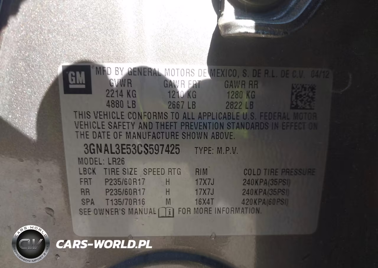 2012 Chevrolet Captiva Sport Lt VIN:3GNAL3E53CS597425 - 9