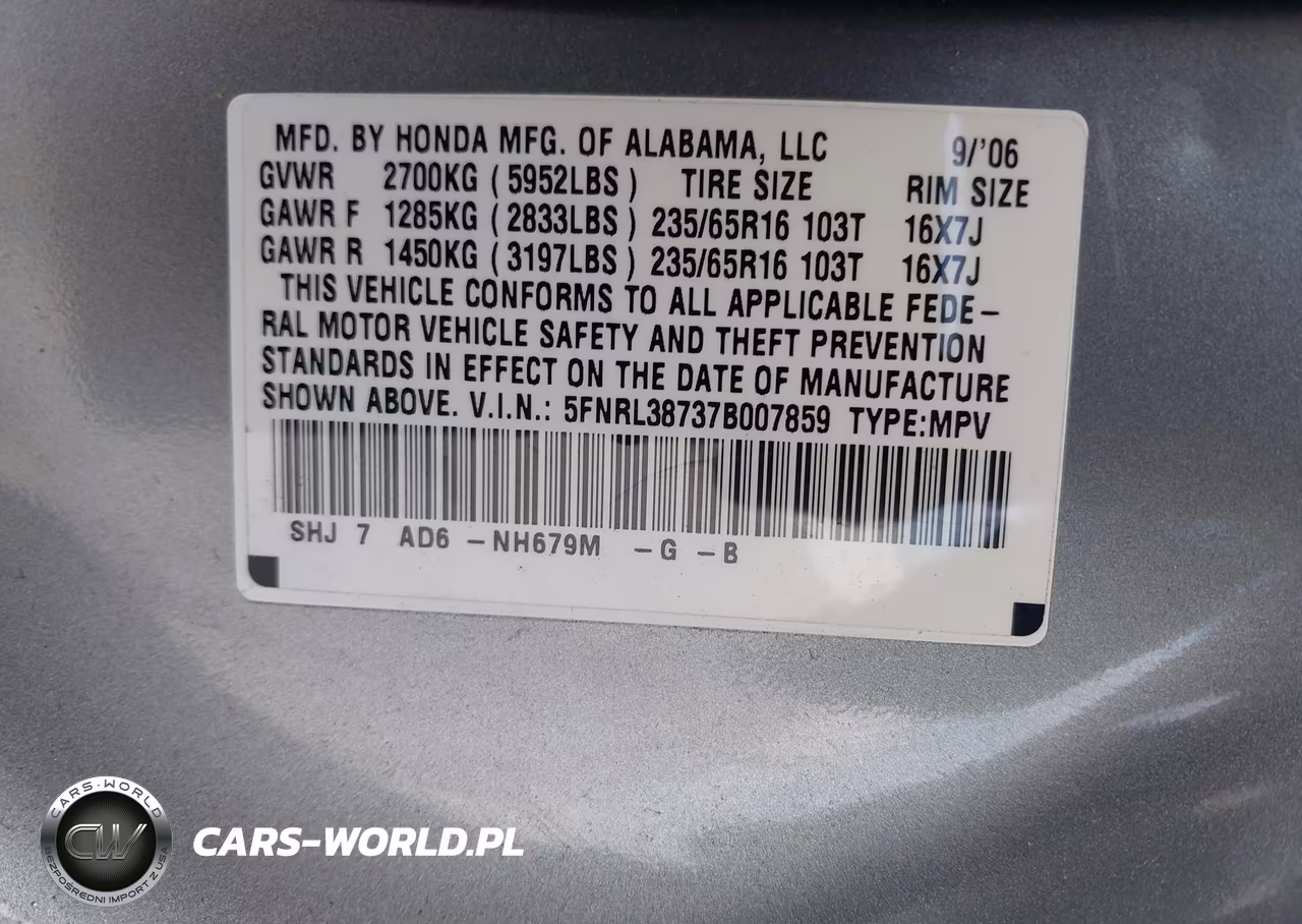 2007 Honda Odyssey Ex-L VIN:5FNRL38737B007859 - 9
