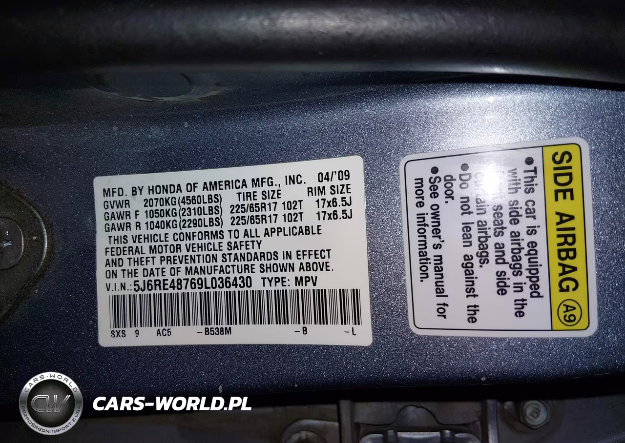 2009 Honda Cr-V Ex-L VIN:5J6RE48769L036430 - 9