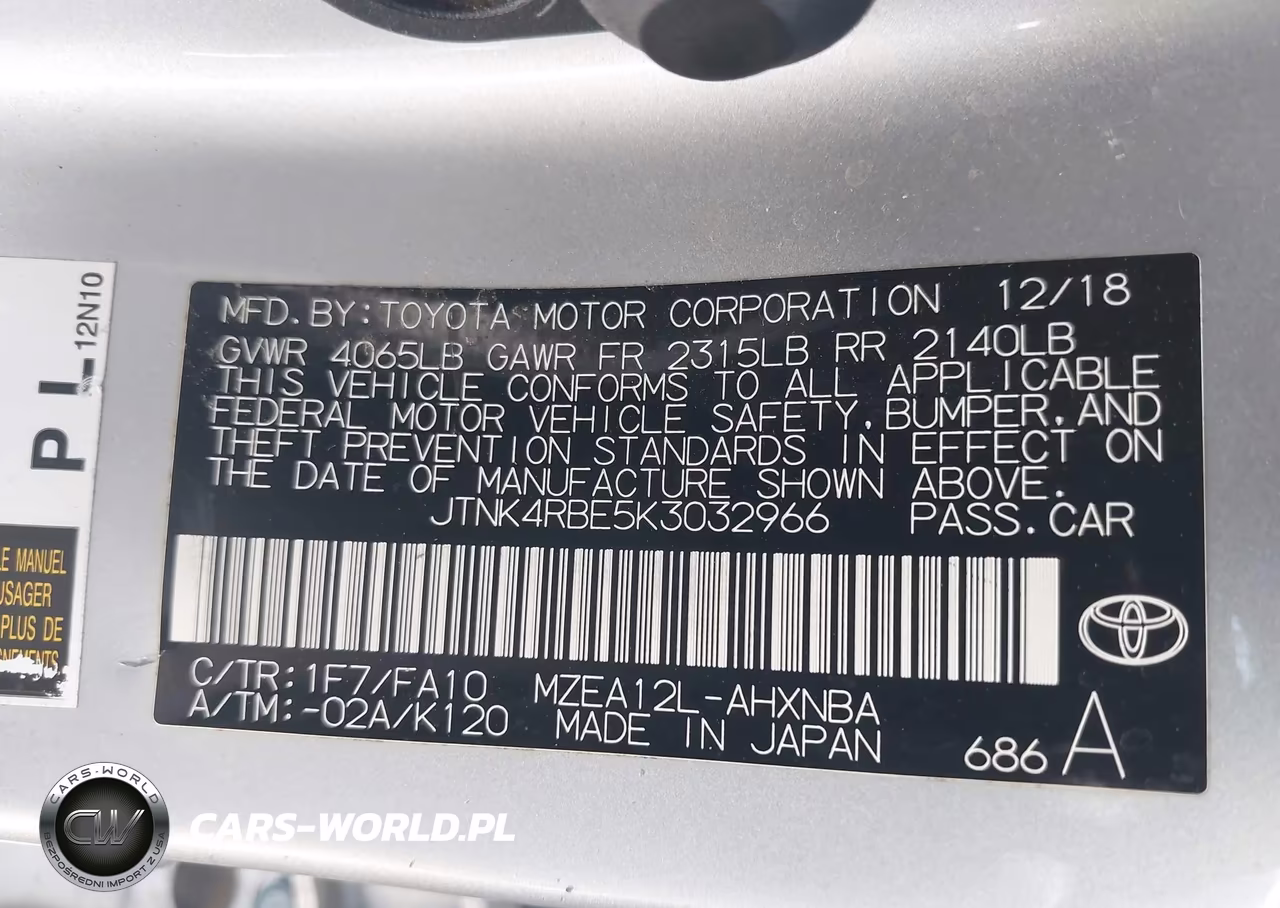 2019 Toyota Corolla Se VIN:JTNK4RBE5K3032966 - 9