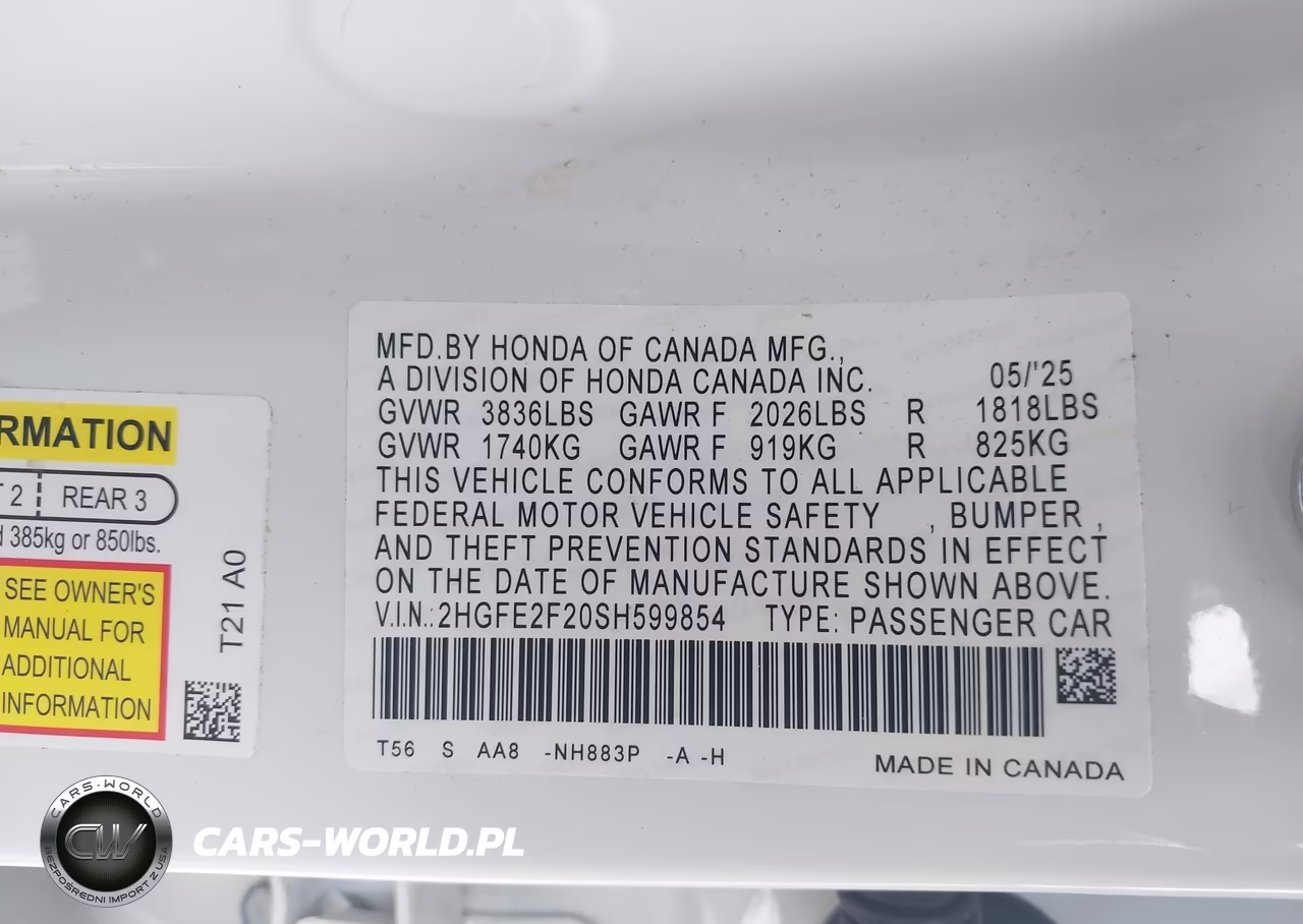 2025 Honda Civic Lx VIN:2HGFE2F20SH599854 - 9