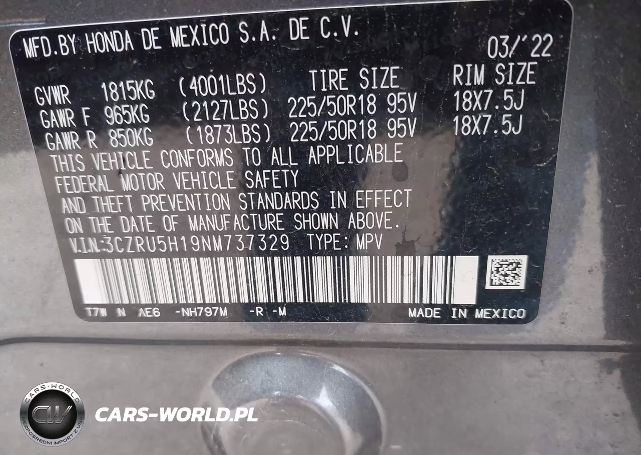 2022 Honda Hr-V 2Wd Sport VIN:3CZRU5H19NM737329 - 9