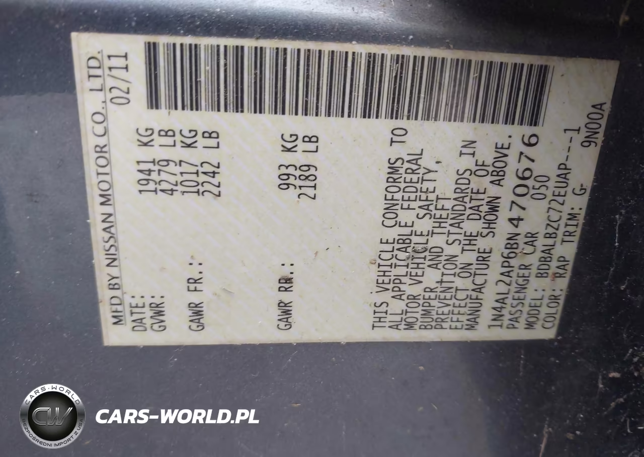 2011 Nissan Altima 2.5 S VIN:1N4AL2AP6BN470676 - 9