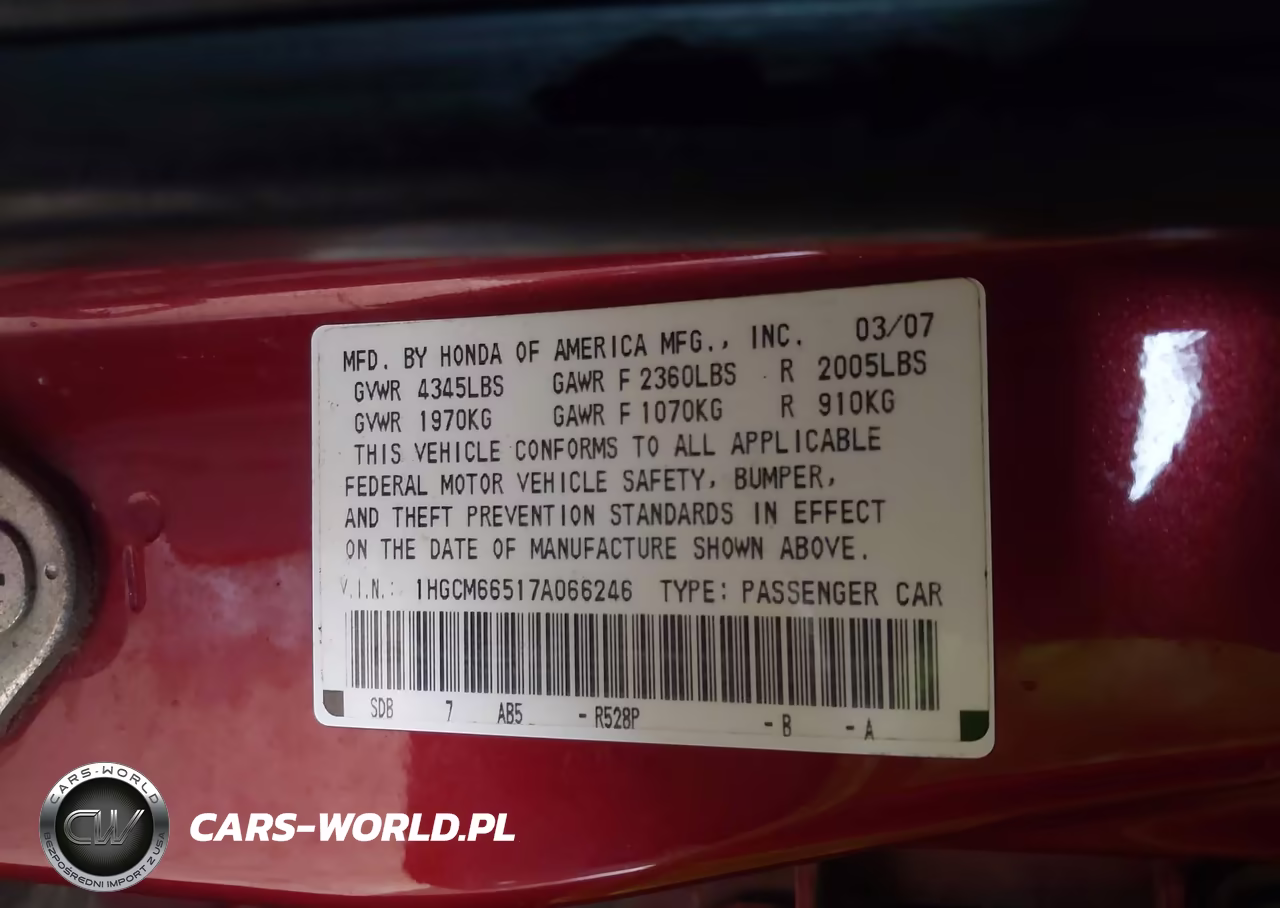 2007 Honda Accord 3.0 Ex VIN:1HGCM66517A066246 - 9
