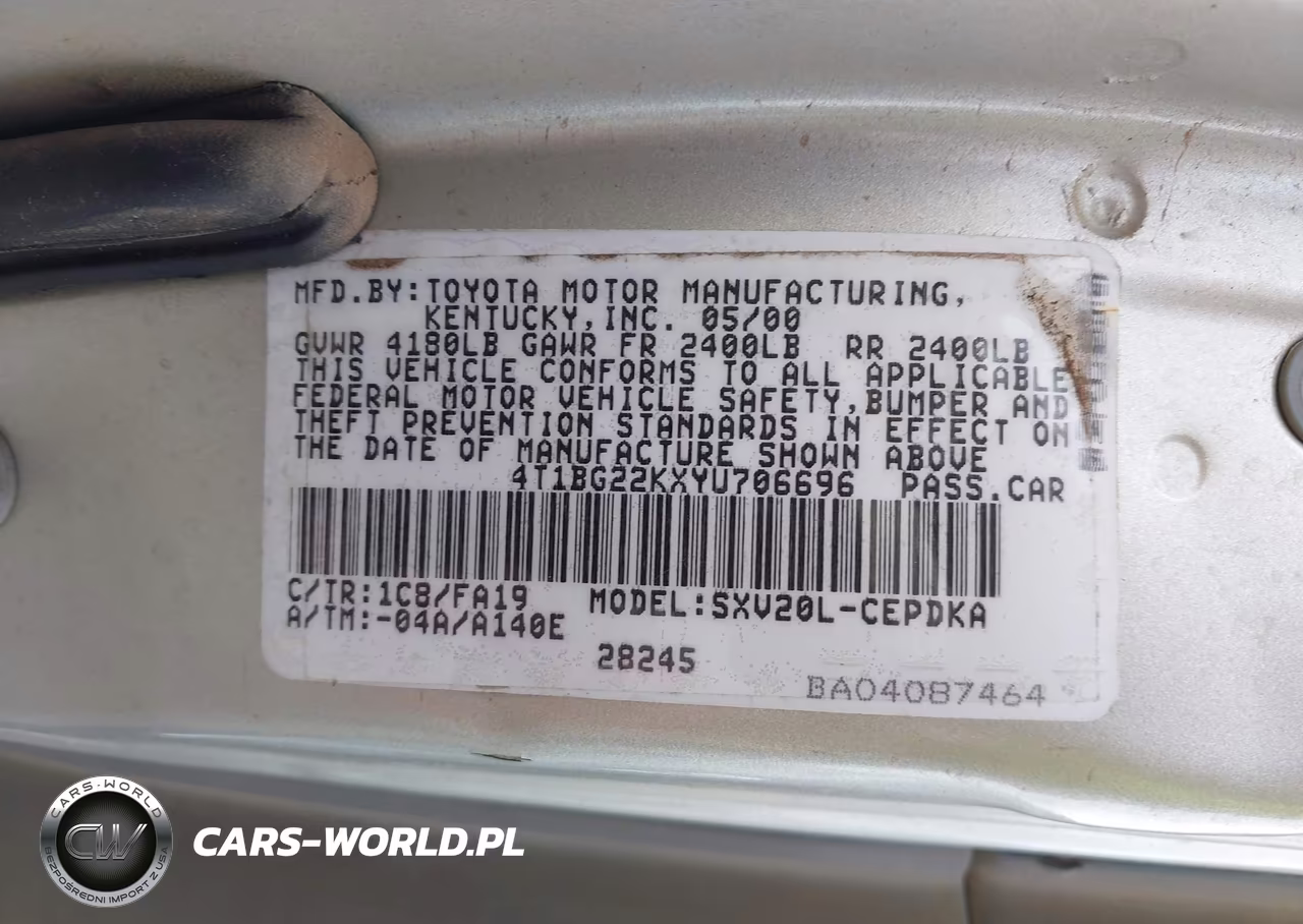 2000 Toyota Camry Ce VIN:4T1BG22KXYU706696 - 9