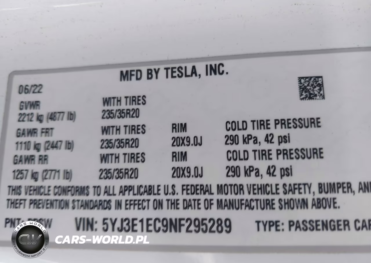 2022 Tesla Model 3 Performance Dual Motor All-Wheel Drive VIN:5YJ3E1EC9NF295289 - 9