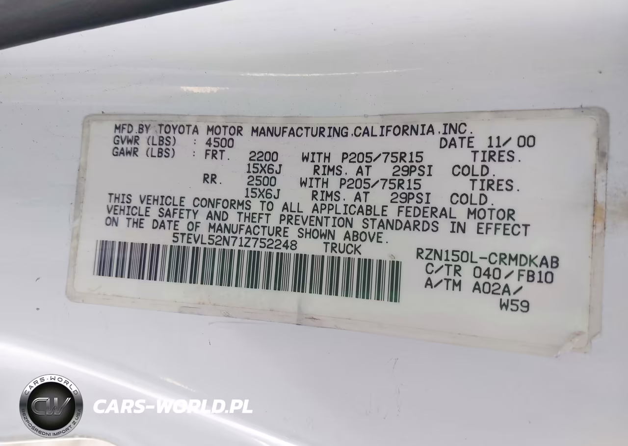 2001 Toyota Tacoma VIN:5TEVL52N71Z752248 - 9