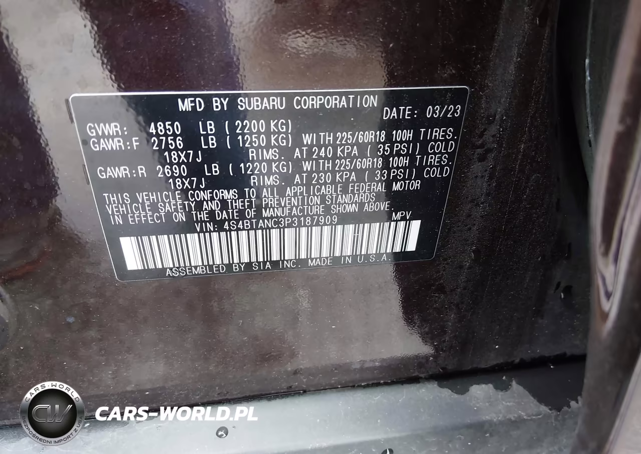 2023 Subaru Outback Limited VIN:4S4BTANC3P3187909 - 9