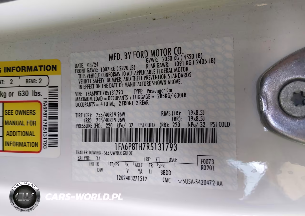 2024 Ford Mustang Ecoboost Fastback VIN:1FA6P8TH7R5131793 - 9