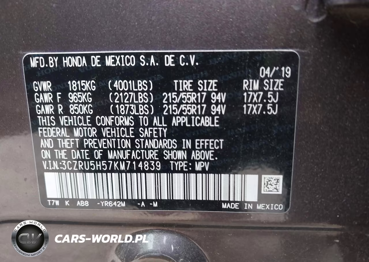 2019 Honda Hr-V Ex VIN:3CZRU5H57KM714839 - 9
