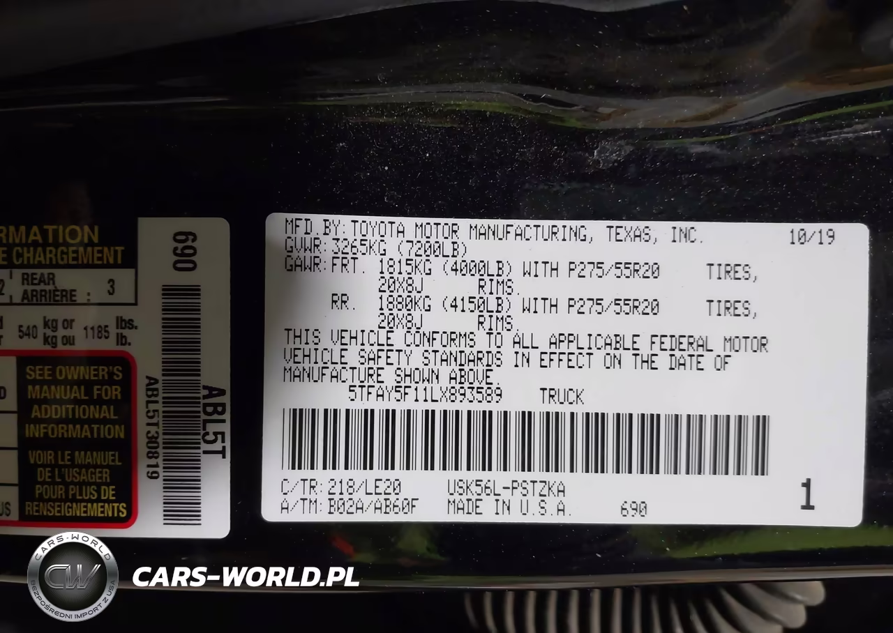 2020 Toyota Tundra Platinum VIN:5TFAY5F11LX893589 - 9