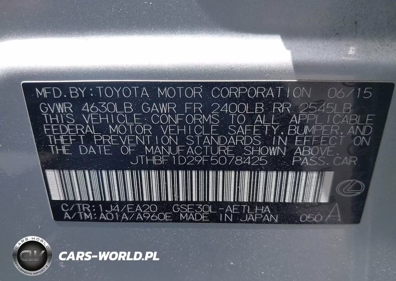 2015 Lexus Is 250 Crafted Line VIN:JTHBF1D29F5078425 - 9