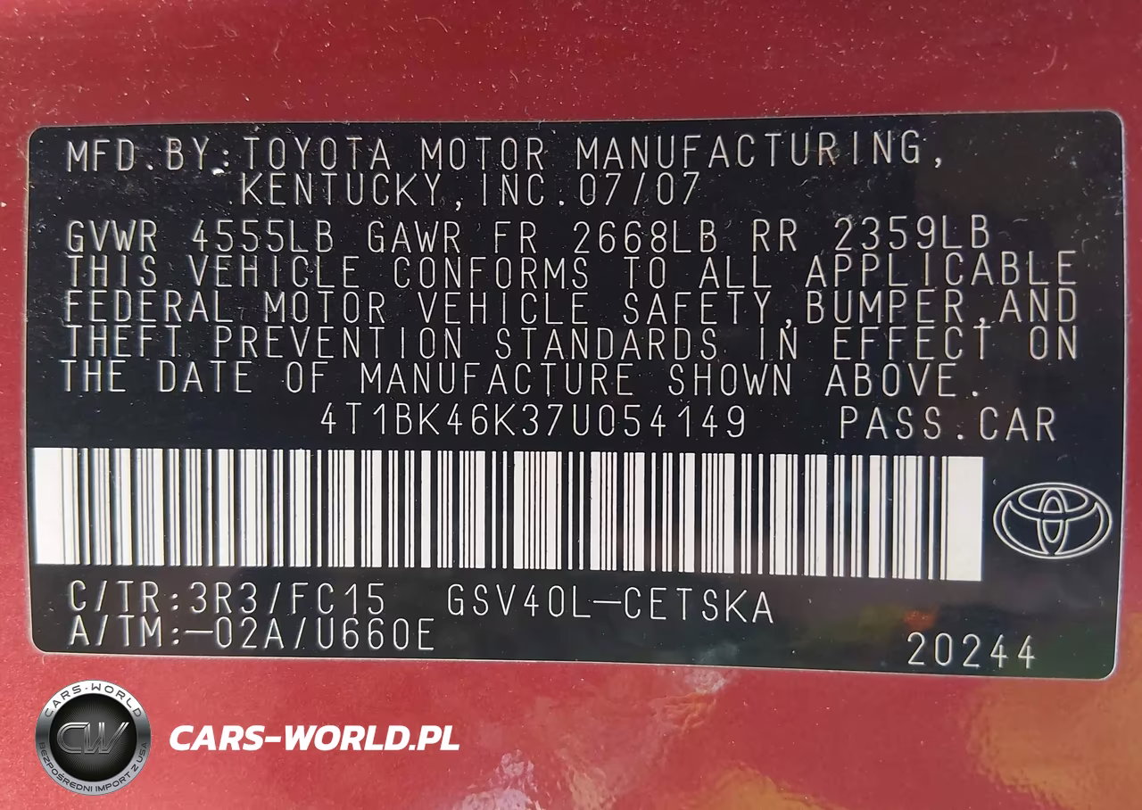 2007 Toyota Camry Le V6-Se V6-Xle V6 VIN:4T1BK46K37U054149 - 9