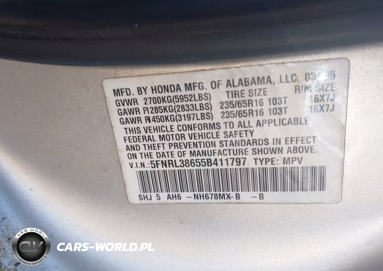2005 Honda Odyssey Ex-L VIN:5FNRL38655B411797 - 9