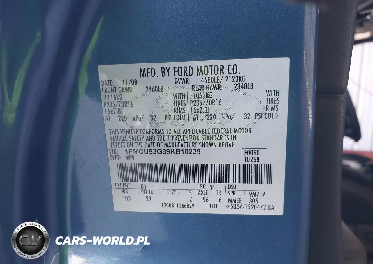 2009 Ford Escape Xlt VIN:1FMCU93G89KB10239 - 9