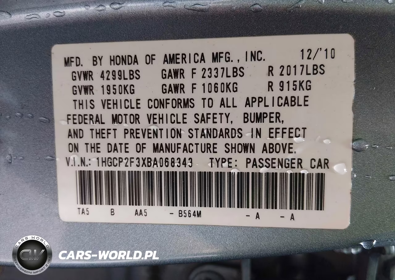2011 Honda Accord 2.4 Lx VIN:1HGCP2F3XBA068343 - 9