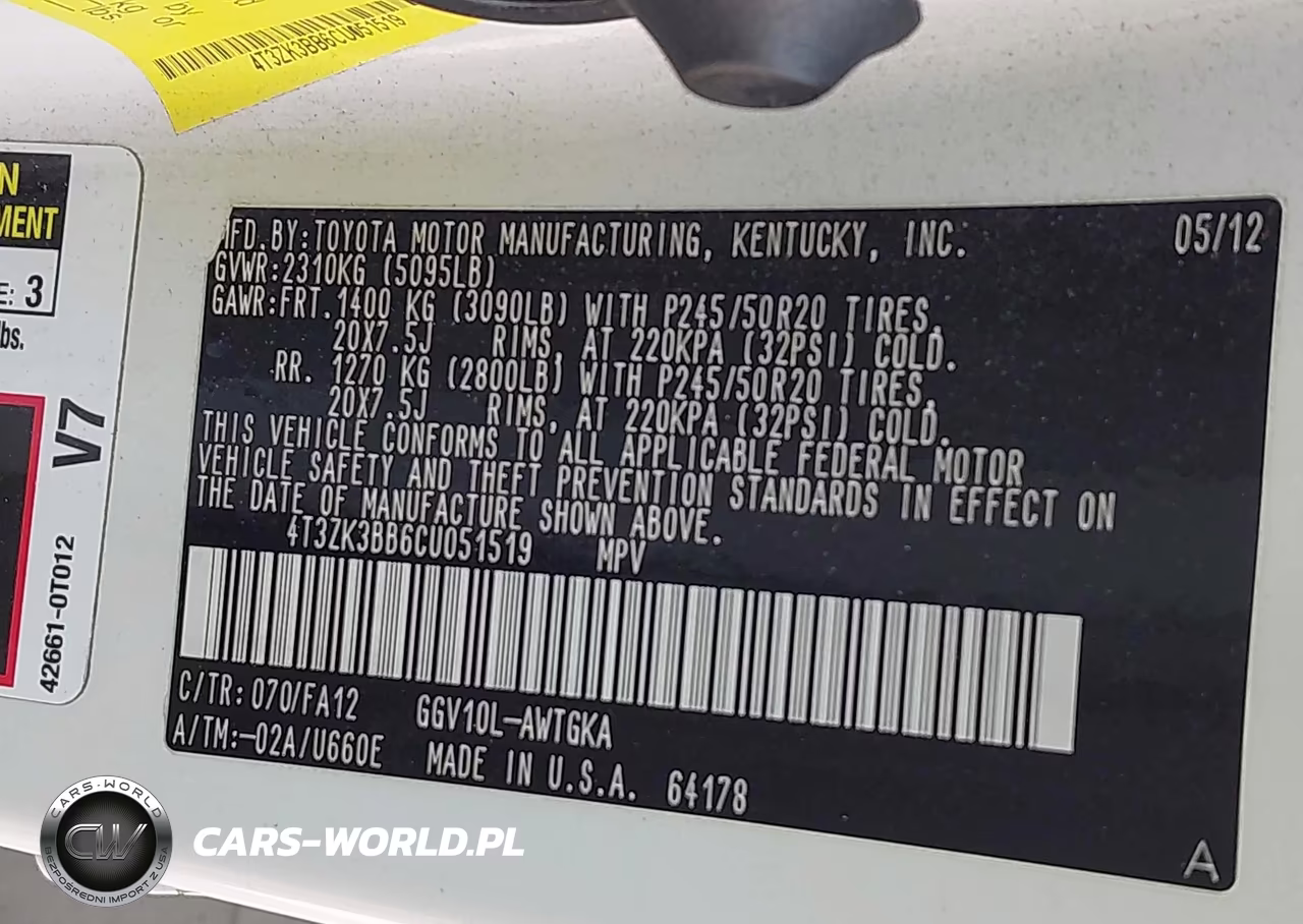 2012 Toyota Venza Le V6 VIN:4T3ZK3BB6CU051519 - 9