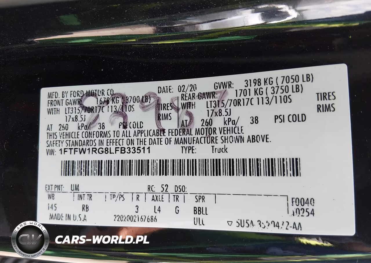 2020 Ford F150 Raptor VIN:1FTFW1RG8LFB33511 - 9