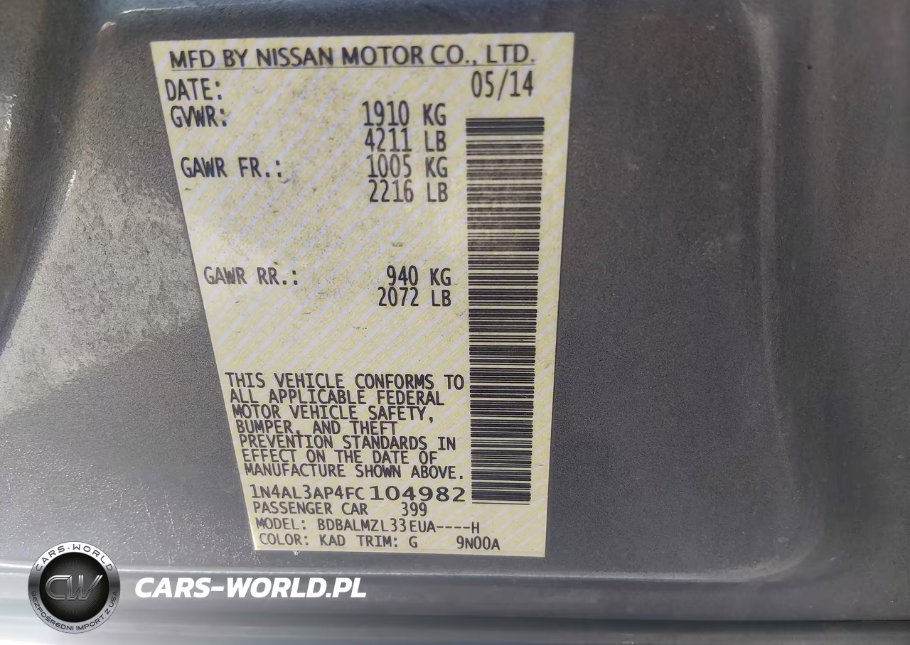 2015 Nissan Altima 2.5 Sv VIN:1N4AL3AP4FC104982 - 9