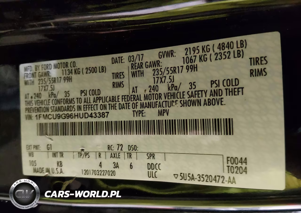 2017 Ford Escape Se VIN:1FMCU9G96HUD43387 - 9