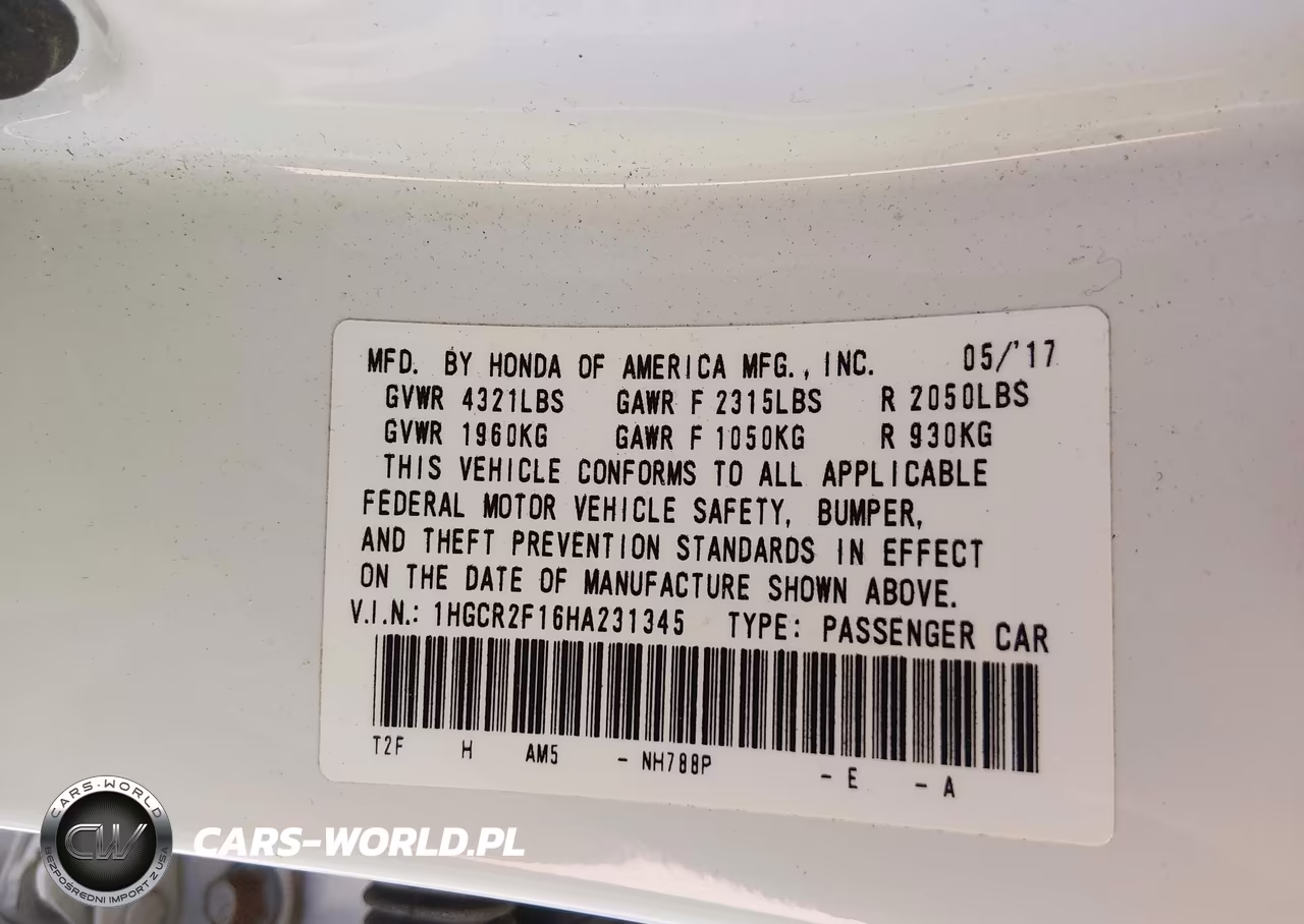 2017 Honda Accord Sport Se VIN:1HGCR2F16HA231345 - 9