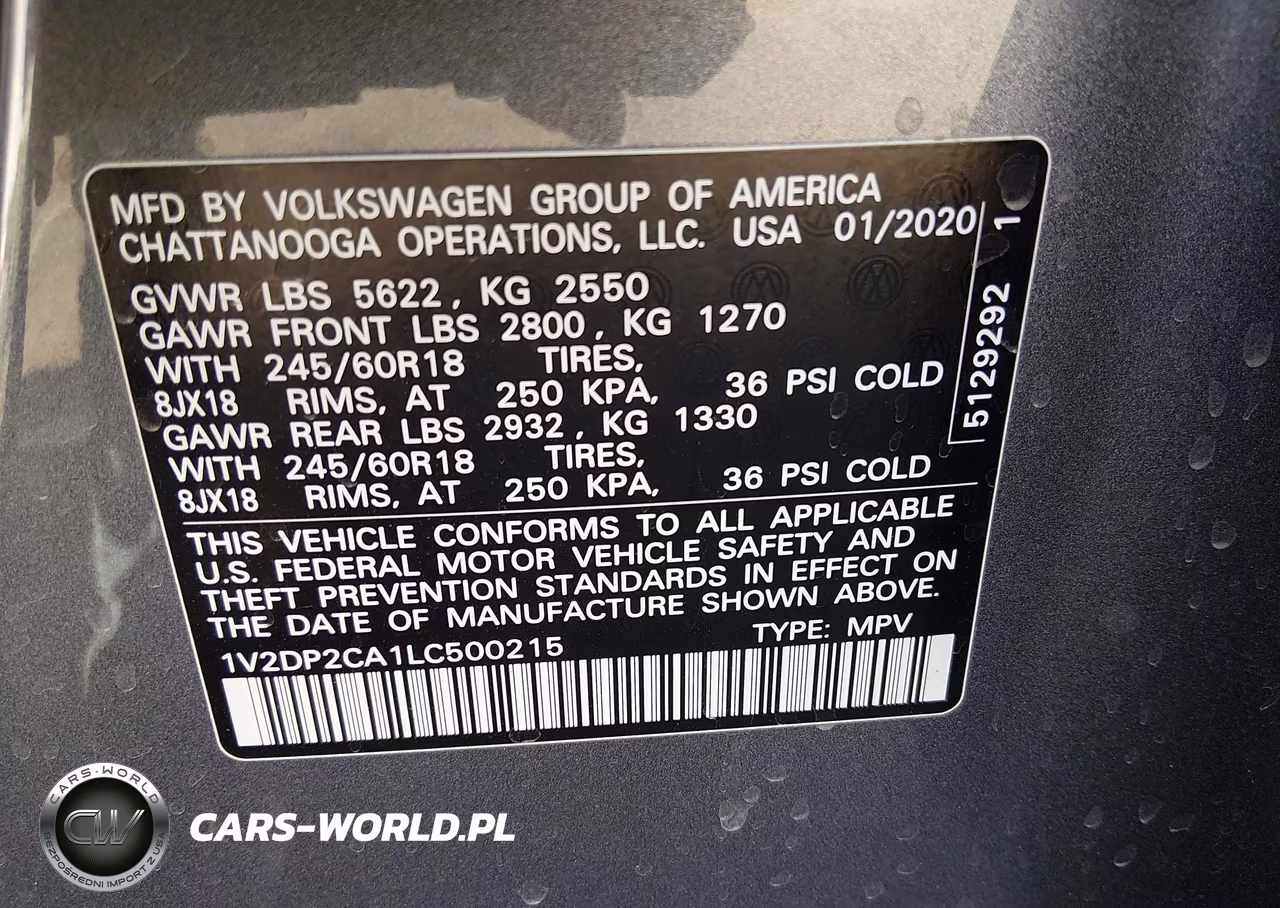 2020 Volkswagen Atlas 2.0T Se VIN:1V2DP2CA1LC500215 - 9