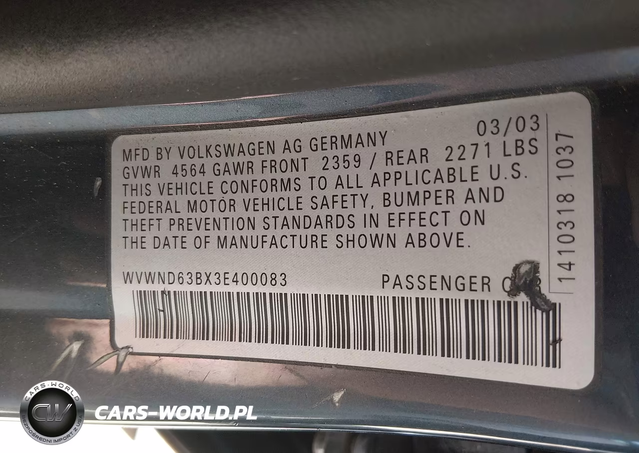 2003 Volkswagen Passat Gl VIN:WVWND63BX3E400083 - 9