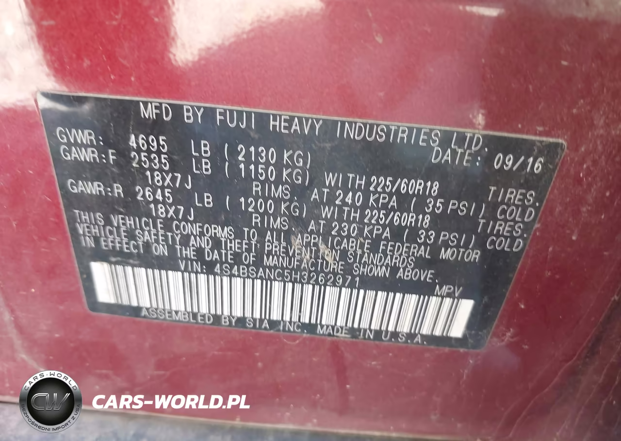 2017 Subaru Outback 2.5I Limited VIN:4S4BSANC5H3262971 - 9