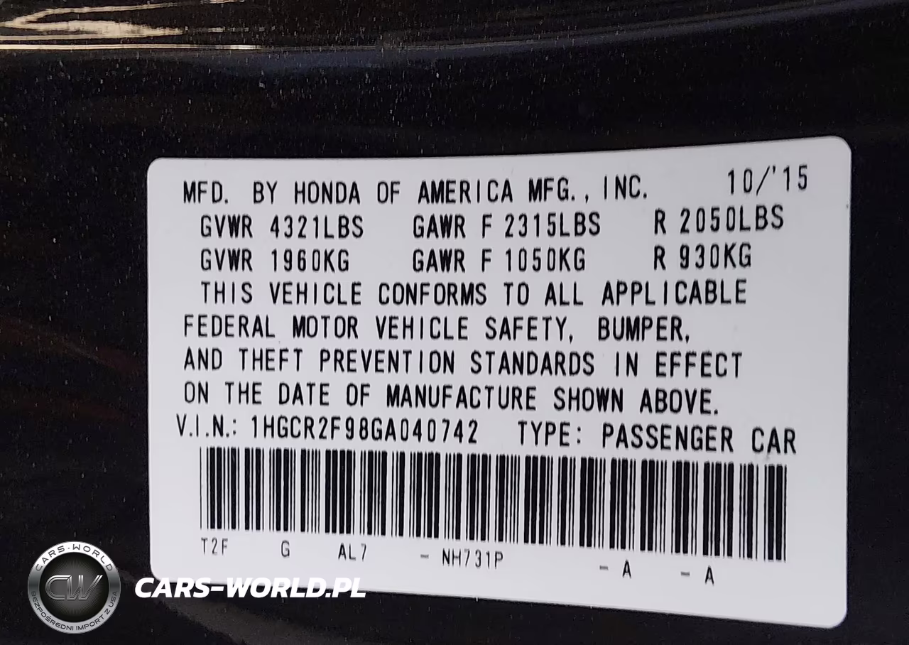 2016 Honda Accord Ex-L VIN:1HGCR2F98GA040742 - 9