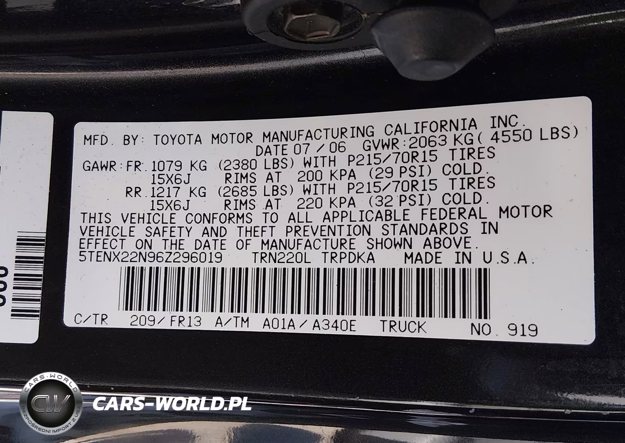 2006 Toyota Tacoma VIN:5TENX22N96Z296019 - 9