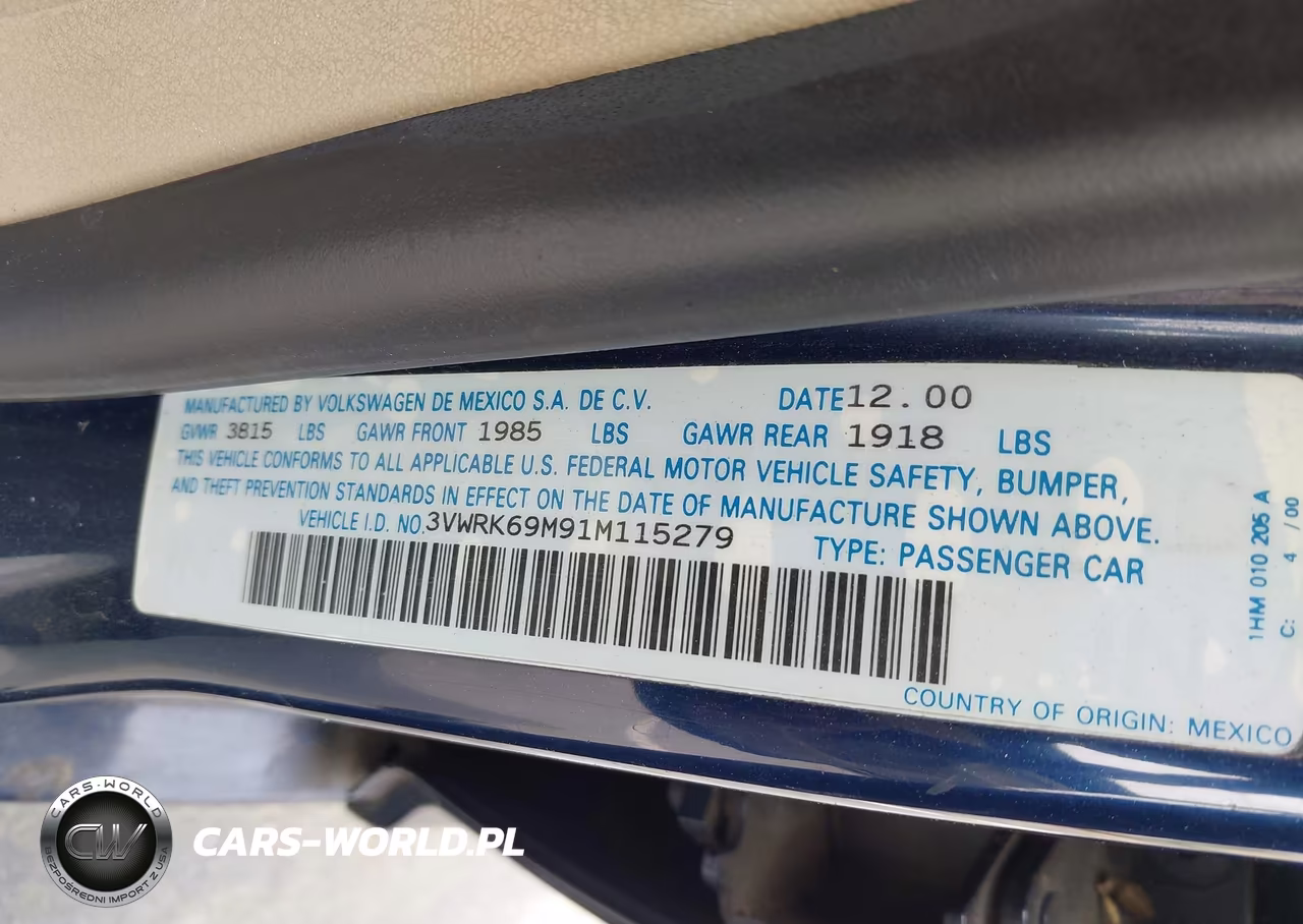 2001 Volkswagen Jetta Gl VIN:3VWRK69M91M115279 - 9
