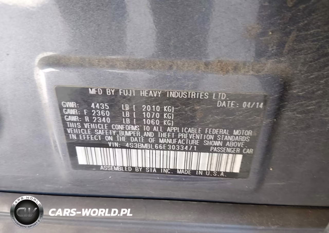 2014 Subaru Legacy 2.5I Limited VIN:4S3BMBL66E3033471 - 9