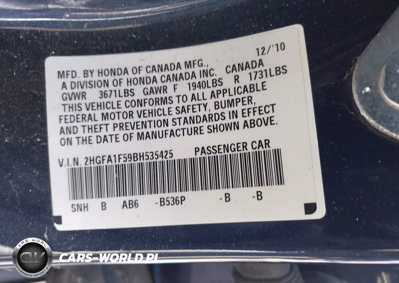 2011 Honda Civic Lx VIN:2HGFA1F59BH535425 - 9