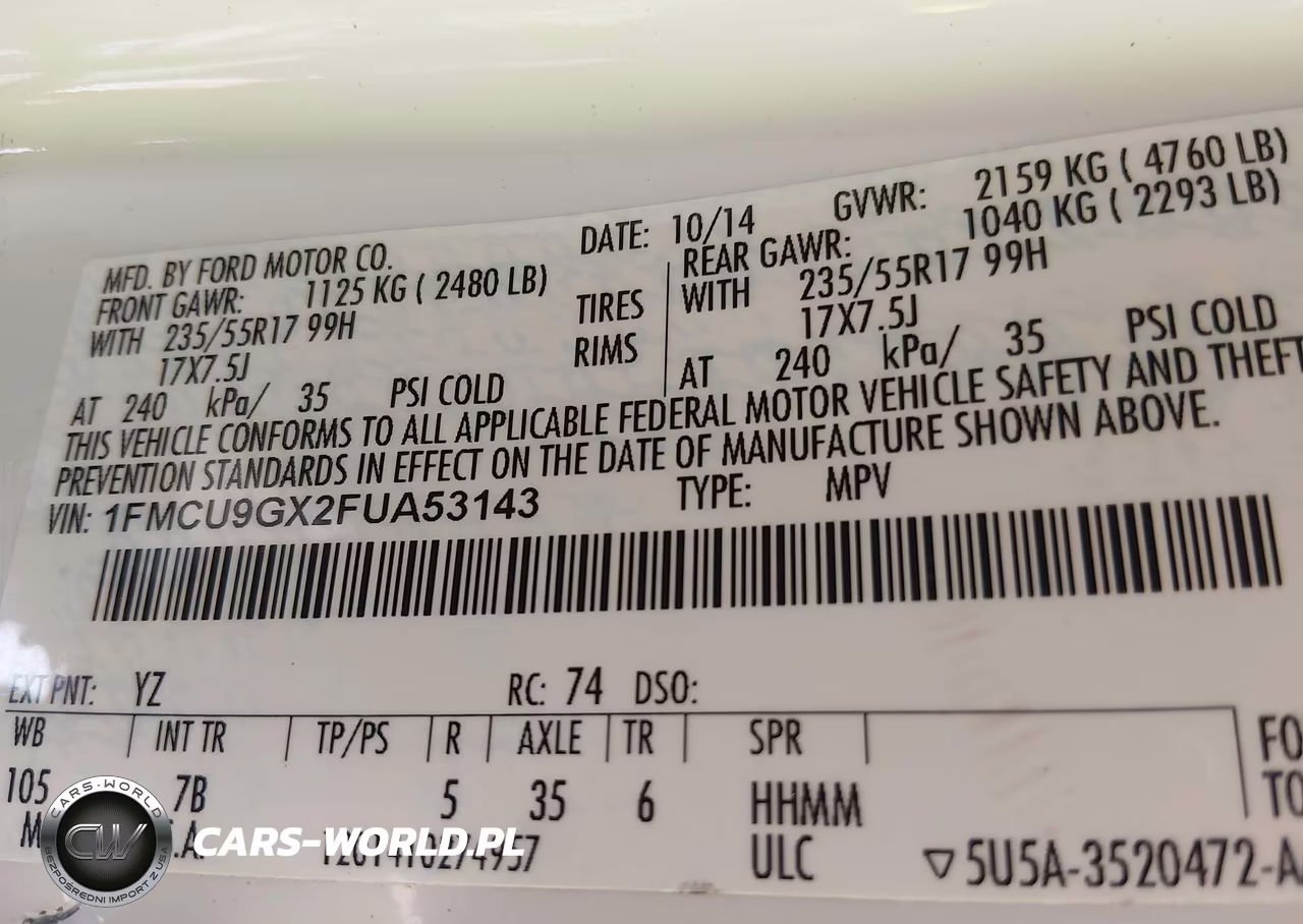 2015 Ford Escape Se VIN:1FMCU9GX2FUA53143 - 9