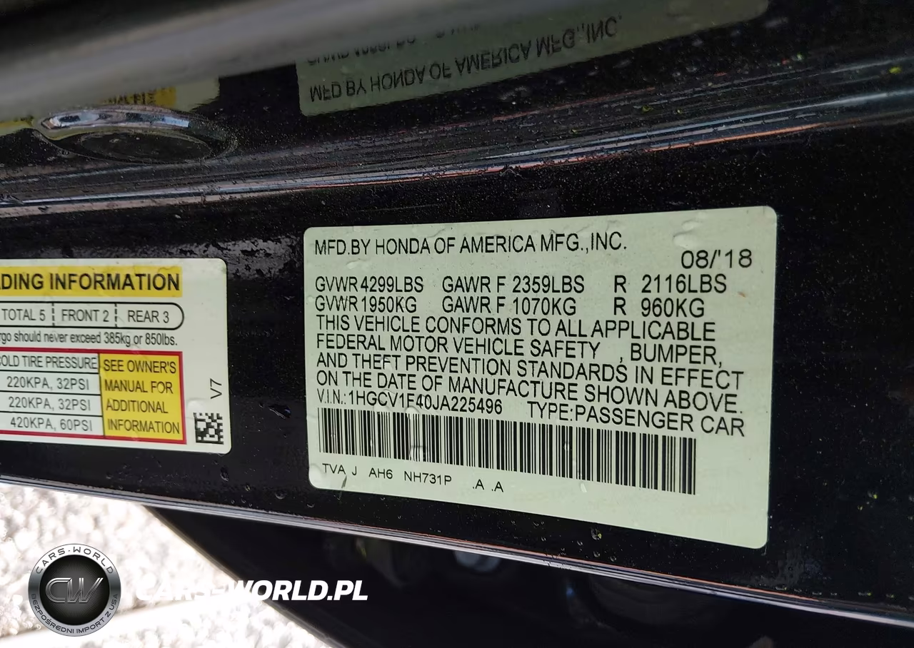 2018 Honda Accord Ex VIN:1HGCV1F40JA225496 - 9