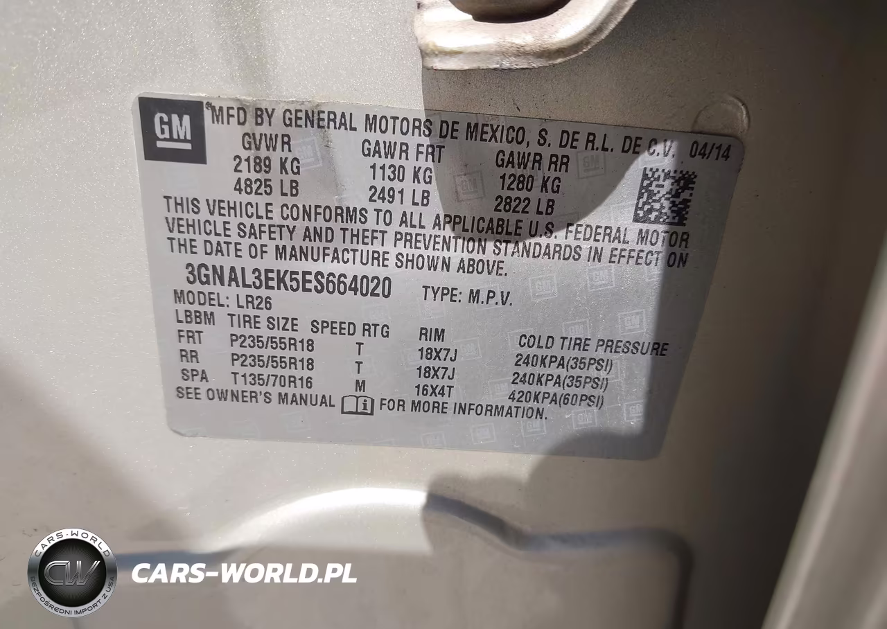 2014 Chevrolet Captiva Sport Lt VIN:3GNAL3EK5ES664020 - 9