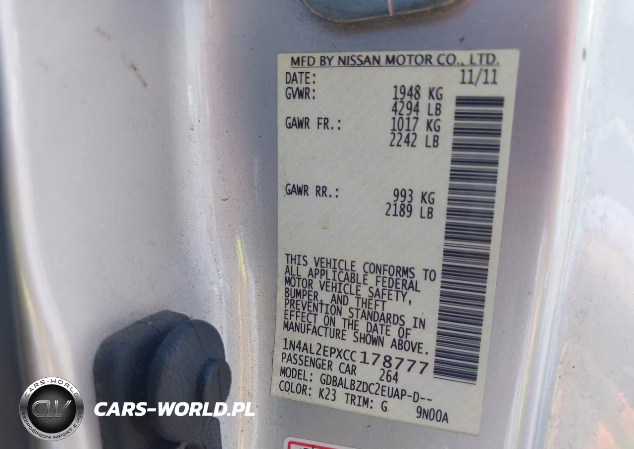 2012 Nissan Altima 2.5 S VIN:1N4AL2EPXCC178777 - 9