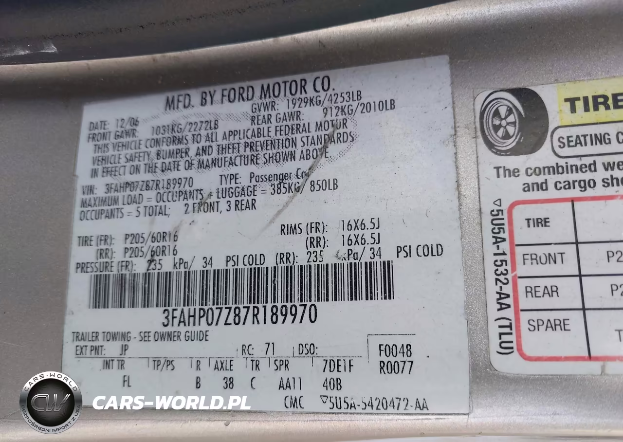 2007 Ford Fusion Se VIN:3FAHP07Z87R189970 - 9