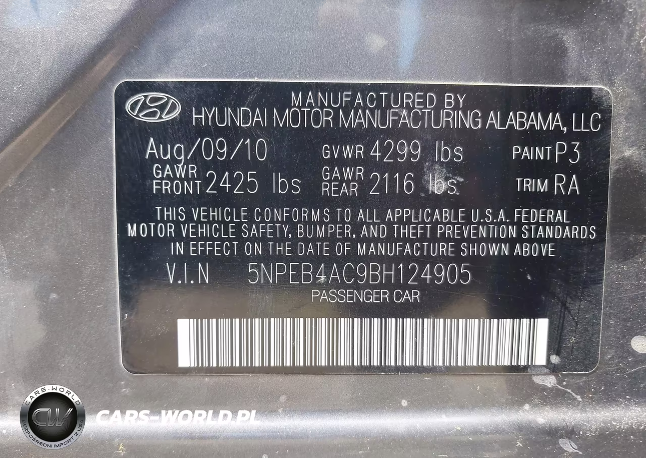 2011 Hyundai Sonata Gls VIN:5NPEB4AC9BH124905 - 9