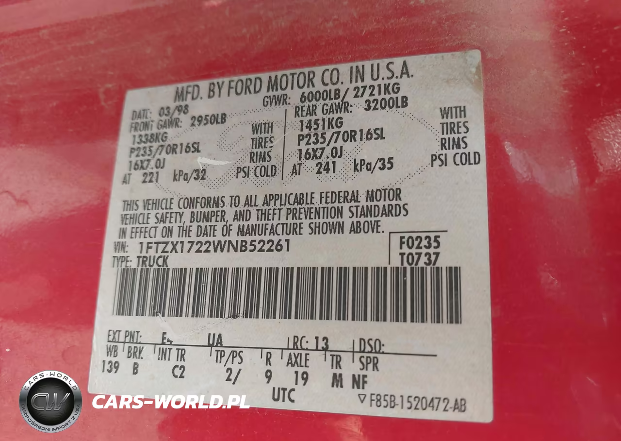 1998 Ford F-150 VIN:1FTZX1722WNB52261 - 9