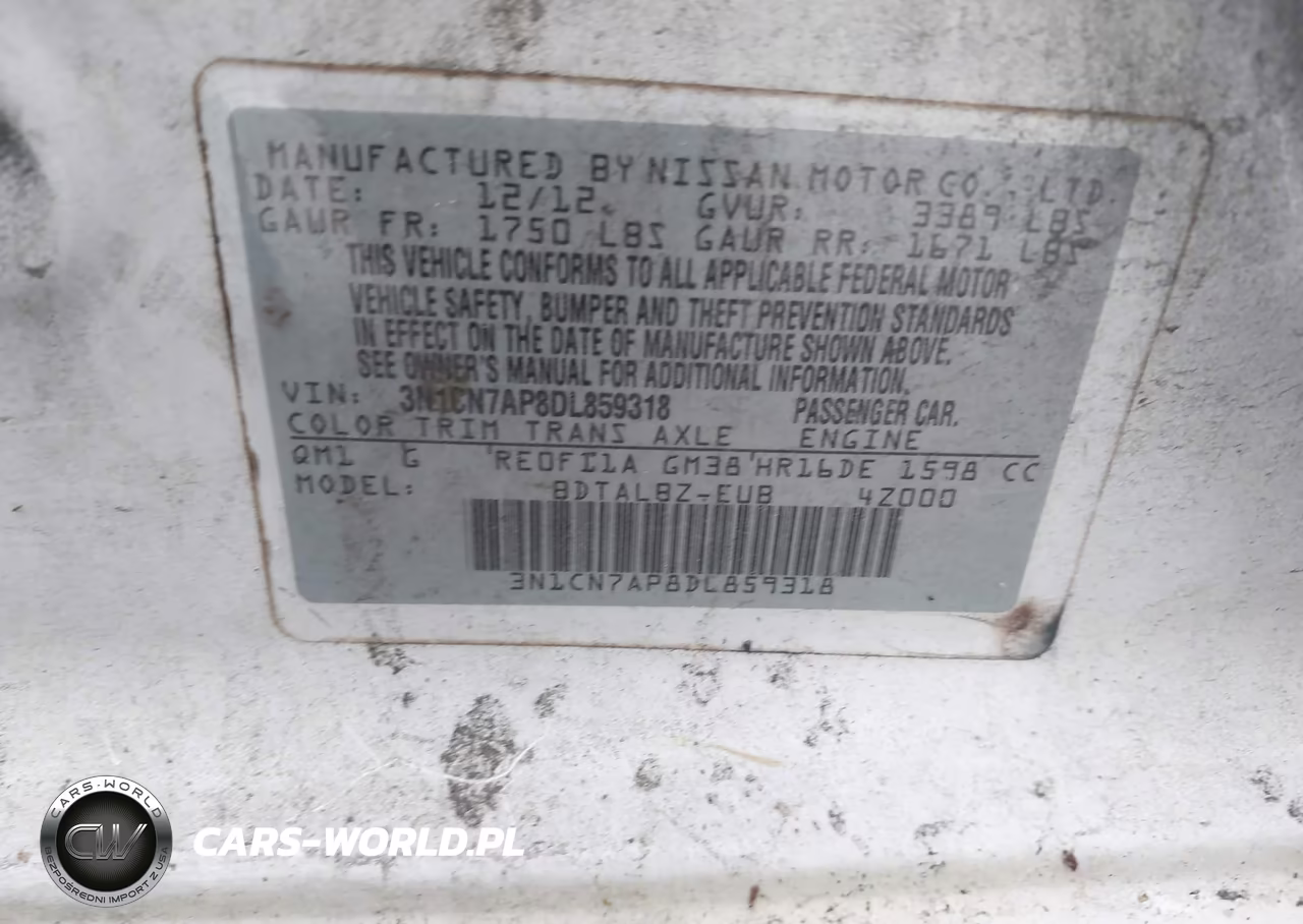 2013 Nissan Versa 1.6 Sv VIN:3N1CN7AP8DL859318 - 9