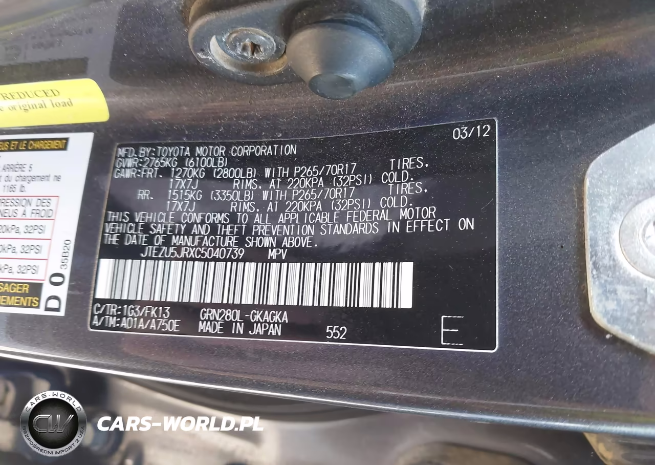 2012 Toyota 4Runner Sr5 VIN:JTEZU5JRXC5040739 - 9