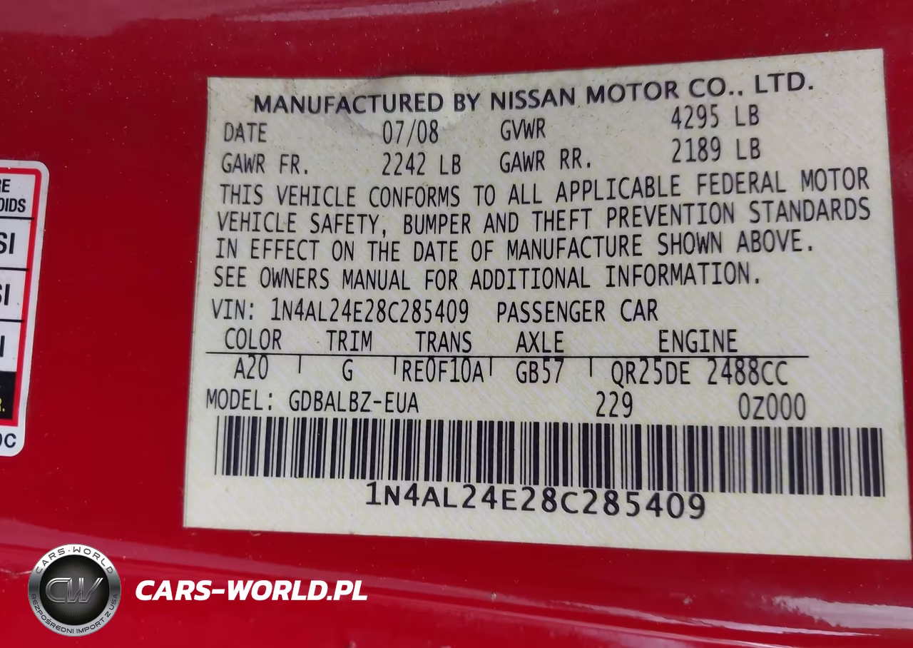 2008 Nissan Altima 2.5 S VIN:1N4AL24E28C285409 - 9