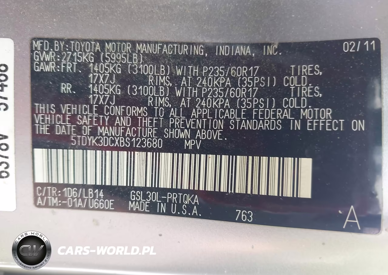 2011 Toyota Sienna Xle V6 VIN:5TDYK3DCXBS123680 - 9
