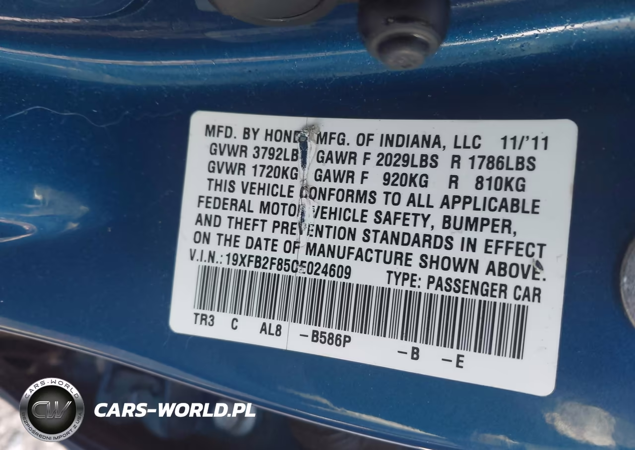 2012 Honda Civic Ex VIN:19XFB2F85CE024609 - 9