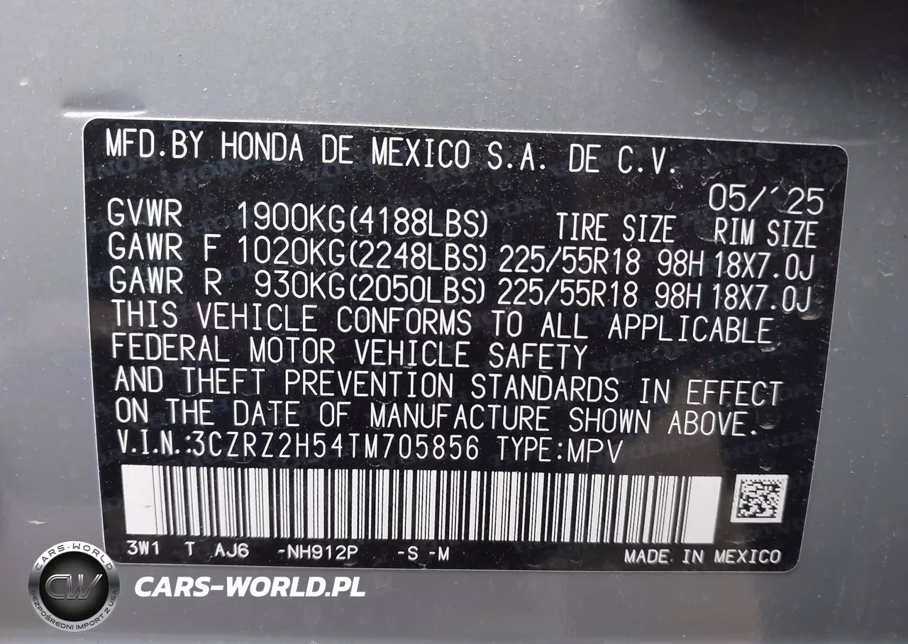 2026 Honda Hr-V Awd Sport VIN:3CZRZ2H54TM705856 - 9