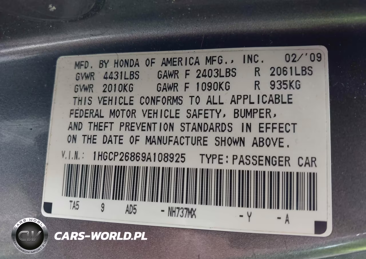 2009 Honda Accord 2.4 Ex-L VIN:1HGCP26869A108925 - 9