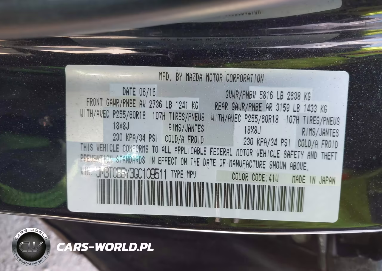 2016 Mazda Cx-9 Sport VIN:JM3TCBBY3G0109511 - 9