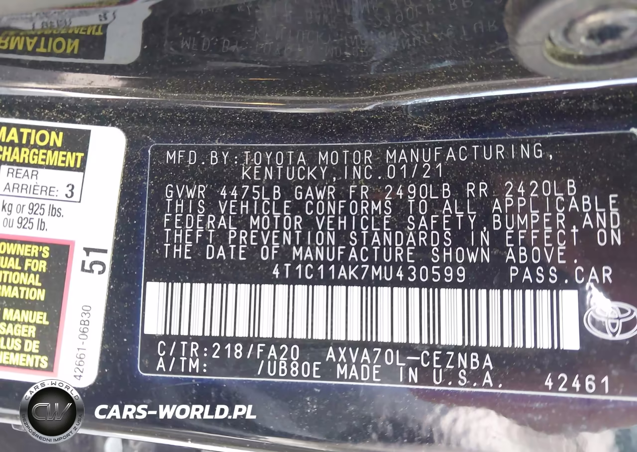 2021 Toyota Camry Le VIN:4T1C11AK7MU430599 - 9