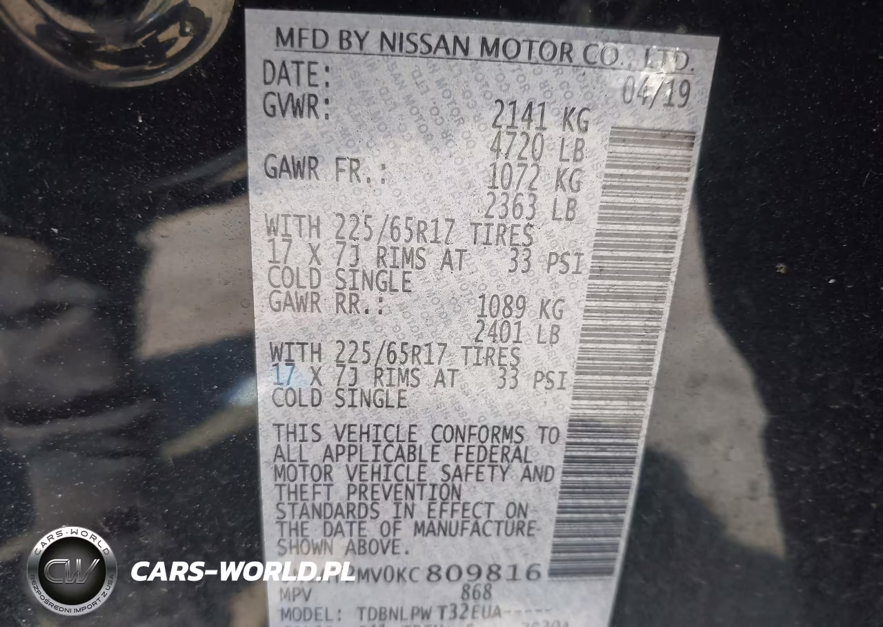 2019 Nissan Rogue S VIN:5N1AT2MV0KC809816 - 9